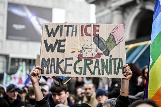 January 31, 2026, Milan, Mi, Italy: January 31, 2026, Milan. ICE OUT. Left-wing protest against the possible presence of U.S. Special Forces during the Milan-Cortina Winter Olympics. Milan Italy  - ZUMAa289 20260131_zia_a289_071 Copyright: xNicolaxMarfisix