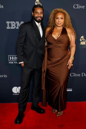 Myke Wright and Lizzo arrive on the red carpet for the Pre-Grammy Gala on the eve of the 68th Annual Grammy Awards in Los Angeles on Saturday, January 31, 2026.  LAP20260131948 CAROLINExBREHMAN