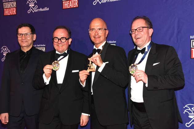 Laudator Moritz Netenjakob Author Cabaret artist Clemens Baumgaertner Local councillor a D Mayor Candidate Christoph Maria Herbst Actor Karl Valentin Order of Merit 2026 Manuel Pretzl City Councillor Munich 31 01 2026 Deutsches Theater Grossen Narrhalla Ball SoirÃ e Muenchner Leben with presentation of the Karl Valentin Order 2026 to Christoph Ma