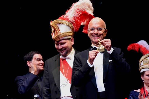 Laudator Moritz Netenjakob Author Cabaret Artist Matthias Stolz Narrhalla President Christoph Maria Herbst Actor Karl Valentin Order Prizewinner 2026 Munich 31 01 2026 German Theater Grand Narrhalla Ball SoirÃ e Muenchner Leben with Award of the Karl Valentin Order 2026 to Christoph Maria Herbst Actor Photo Munich