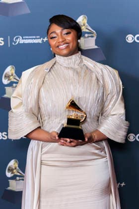 February 1, 2026, Los Angeles, California, USA: Samara Joy at the 68th Annual Grammy Awards press room on Sunday February 1, 2026 at Crypto.com Arena in Los Angeles, California. ARIANA RUIZ PI Los Angeles USA - ZUMAp124 20260201_zaa_p124_097 Copyright: xArianaxRuizx