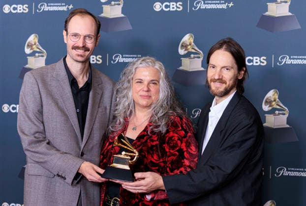 February 1, 2026, Los Angeles, California, USA: (L-R) Joseph Lorge, Patricia Sullivan and Blake Mills at the 68th Annual Grammy Awards press room on Sunday February 1, 2026 at Crypto.com Arena in Los Angeles, California. ARIANA RUIZ PI Los Angeles USA - ZUMAp124 20260201_zaa_p124_120 Copyright: xArianaxRuizx