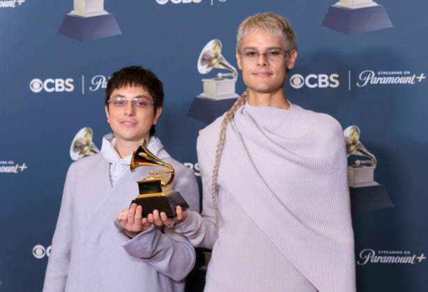 February 1, 2026, Los Angeles, California, USA: (L-R) Paco Amoroso and CA7RIEL at the 68th Annual Grammy Awards press room on Sunday February 1, 2026 at Crypto.com Arena in Los Angeles, California. ARIANA RUIZ PI Los Angeles USA - ZUMAp124 20260201_zaa_p124_129 Copyright: xArianaxRuizx