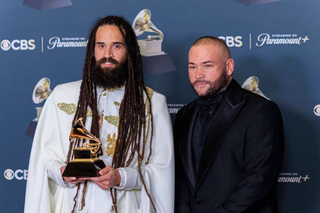 February 1, 2026, Los Angeles, California, USA: (L-R) Keznamdi and Danny Barros at the 68th Annual Grammy Awards press room on Sunday February 1, 2026 at Crypto.com Arena in Los Angeles, California. ARIANA RUIZ PI Los Angeles USA - ZUMAp124 20260201_zaa_p124_250 Copyright: xArianaxRuizx