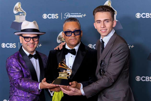 February 1, 2026, Los Angeles, California, USA: (L-R) Yainer Horta, Gonzalo Rubalcaba and Joey Calveiro at the 68th Annual Grammy Awards press room on Sunday February 1, 2026 at Crypto.com Arena in Los Angeles, California. ARIANA RUIZ PI Los Angeles USA - ZUMAp124 20260201_zaa_p124_255 Copyright: xArianaxRuizx