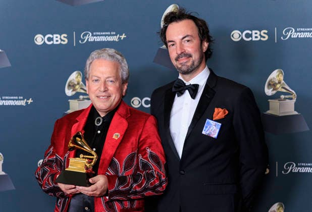 February 1, 2026, Los Angeles, California, USA: (L-R) John Leopold and Joel Savoy at the 68th Annual Grammy Awards press room on Sunday February 1, 2026 at Crypto.com Arena in Los Angeles, California. ARIANA RUIZ PI Los Angeles USA - ZUMAp124 20260201_zaa_p124_269 Copyright: xArianaxRuizx
