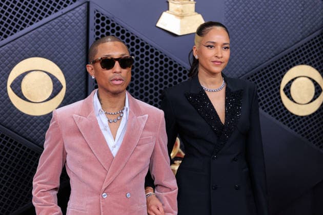 February 1, 2026, Los Angeles, California, USA: Pharrell Williams and Helen Lasichan on the red carpet of the 68th Annual Grammy Awards on Sunday February 1, 2026 at Crypto.com Arena in Los Angeles, California. JAVIER ROJAS PI Los Angeles USA - ZUMAp124 20260201_zaa_p124_438 Copyright: xJavierxRojasx
