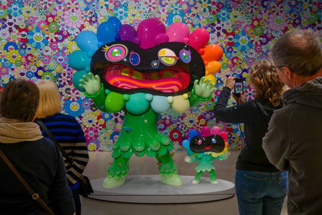 Art Painting Sculpture 31 01 2026 Hannover Sprengel Museum Art Exhibition Niki de Saint Phalle, Yayoi Kusama and Takashi Murakami Love you for infinity Takashi Murakami Wall Paper in front Takashi Murakami Happy Flower Hannover Sprengel Museum Niedersachsen GER
