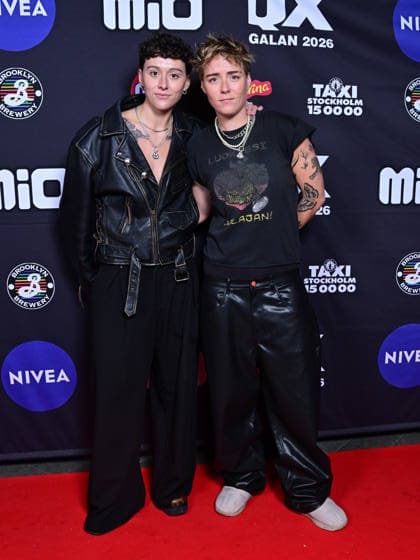 STOCKHOLM, SWEDEN 20260202 Jules Kershaw and Malin Andree, nominees in this years keep up the good work for Flatmates, arrive at the QX gala at Cirkus in Stockholm STOCKHOLM SWEDEN x10030x  Copyright: xJonasxEkströmer TTx QX-GALAN 2026 rIQGH_BndTc