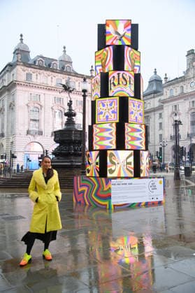 Art After Dark Launch at Piccadilly Circus, London, UK Lakwena Maciver poses with her artwork Rise and Shine in Piccadilly Circus, London, England, UK on Tuesday 3 February, 2026 as part Art of London s Art After Dark, its seasonal art and culture programme., Credit:Justin Ng Avalon UK, England, London, Piccadilly Circus Copyright: xJustinxNgx xAvalonx 1071735040