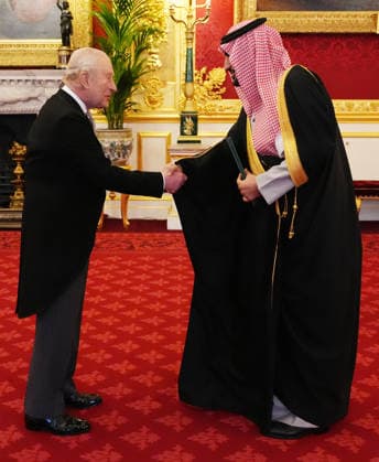 . 03 02 2026. London, United Kingdom. Prince Abdullah Bin Khaled Al Saud, Ambassador from the Kingdom of Saudi Arabia, presents his credentials during an audience with King Charles III at St James s Palace in London  xPoolx xi-Imagesx IIM-26543-0005