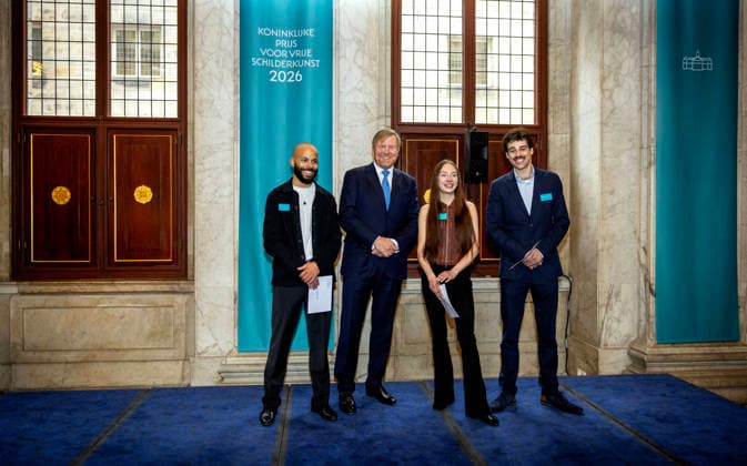 03-02-2026 Amsterdam King Willem-Alexander attended the 2026 Royal Award for Modern Painting in the Burgerzaal at the Dam palace in Amsterdam. Winners: Gideon van Gameren and Lorian Gwynn and Dion Rosina are recognized and received this incentive prize, which includes a sum of 9,000 euro. Â  Copyright: xPPEx