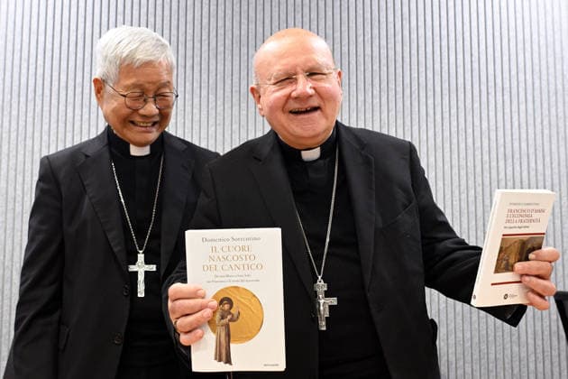 ITALY - PRESS CONFERENCE PRESENTING THE INTERNATIONAL AWARD FRANCIS OF ASSISI AND CARLO ACUTIS FOR AN ECONOMY OF FRATERNITY - 2026 2 03 Italy, Rome, Vatican, 2026 2 03 Cardinal Lazarus You Heung-sik, Prefect of the Dicastery for the Clergy (L) and Mons. Domenico Sorrentino during a Press conference presenting the international award Francis of Assisi and Carlo Acutis for an economy of fraternity EDITORIAL USE ONLY - NO BOOKS Copyright: xALESSIAxGIULIANIx