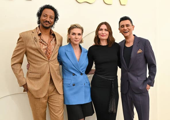 Apple TV Press Day Rhea Seehorn, Karolina Wydra and Carlos-Manuel Vesga arriving to Apple TV Press Day at Barker Hanger on February 03, 2026 in Santa Monica, CA. Santa Monica Barker Hanger California USA Copyright: xLISAxOConnor AFF-USA.comx