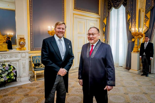 04-02-2026 Palace King Willem-Alexander during the credentials (geloofsbrieven) of the Ambassador of the Republic of Kazakhstan, His Excellency A. Rakhmetullin, at palace Noordeinde in The Hague. Â  Copyright: xPPEx