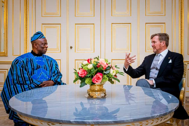 04-02-2026 Palace King Willem-Alexander during the credentials (geloofsbrieven) of the Ambassador of the Republic of Ghana, His Excellency E.M. Agbenyegah, at palace Noordeinde in The Hague. Â  Copyright: xPPEx