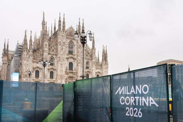 Illustration and atmosphere in Milan before the start of the Olympics Winter Games A picture shows a part of the Milano Cortina 2026 Olympic Games megastore at Piazza Duomo ahead of the Milano Cortina 2026 Olympic Games, in Milan on February 4, 2026. Photo by Alexis Jumeau ABACAPRESS.COM Milan  Copyright: xJumeauxAlexis ABACAx
