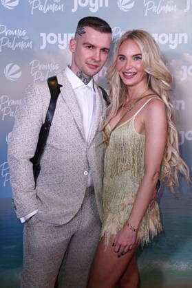 Eric Stehfest with girlfriend Franziska Temme at the PROMIS UNTER PALMEN season premiere at Cinenova in Cologne on 04 02 2026