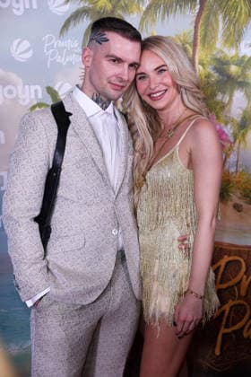 Eric Stehfest with girlfriend Franziska Temme at the PROMIS UNTER PALMEN season premiere at Cinenova in Cologne on 04 02 2026