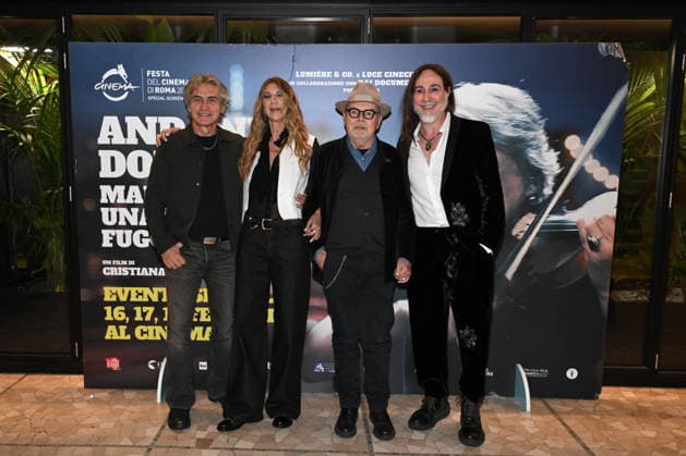 Milan, Preview of the Film Andando Dove Non So (Going Where I Don t Know), Mauro Pagani s life on the run. Pictured are Ligabue, Mauro Pagani, Cristiana Mainardi (director), and Manuel Agnelli.  Copyright: xSimonexComix xipa-agency.netx xComi Terenghix IPA_Agency_IPA70976671
