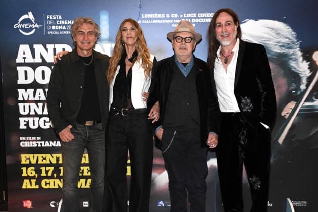 Milan, Preview of the Film Andando Dove Non So (Going Where I Don t Know), Mauro Pagani s life on the run. Pictured are Ligabue, Mauro Pagani, Cristiana Mainardi (director), and Manuel Agnelli.  Copyright: xSimonexComix xipa-agency.netx xComi Terenghix IPA_Agency_IPA70976672