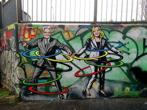 News Bilder des Tages Milan-Cortina 2026 Winter Olympics, Olympic mural by aleXsandro Palombo February 5, 2026, Milan. Prime Minister Giorgia Meloni and President of the Republic Sergio Mattarella are the protagonists of a new work by aleXsandro Palombo, created to celebrate the 2026 Milan Cortina Olympics. The mural was created in front of the Monumentale on Via Guglielmo Pepe, a few steps from the area where the Dinner for Heads of State hosted by the IOC President will be held., Credit:Press Office Avalon Italy, Milan  Copyright: xPressxOfficex xAvalonx 1072238028
