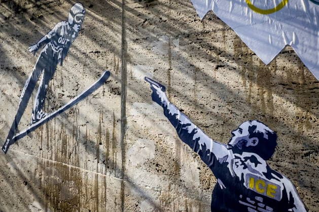 February 5, 2026, Rome, Rome, Italy: New mural by street artist LAIKA Ã¢â‚¬oeIce OutÃ¢â‚¬Â is a denunciation of the presence of the American federal agency at the Milan-Cortina Olympic Games, Rome, February 5th 2026 Rome Italy  - ZUMAa289 20260205_zia_a289_010 Copyright: xAlessandroxSerranox
