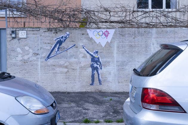 The new work by street artist Laika, entitled Ice out! , against the presence of ICE agents at the Milan-Cortina Olympics, appeared in Rome in front of the CONI headquarters on Viale Tiziano.  Copyright: xMatteoxNardonex xipa-agency.netx xMatteoxNardonex IPA_Agency_IPA70992724