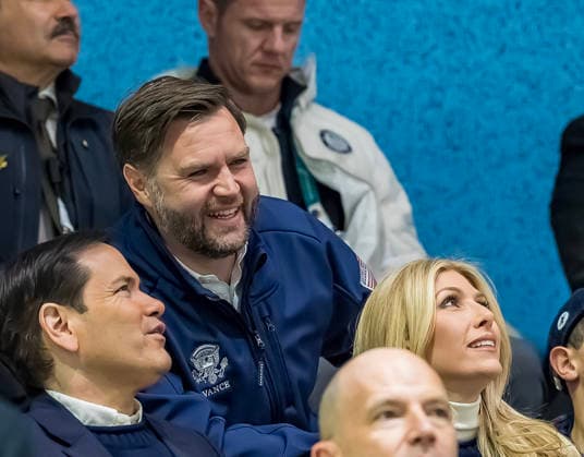 February 5, 2026, Milan, Lombardy, Italy: United States Vice President, JD VANCE, talks with United States Secretary of State, MARCO RUBIO as they cheer on USA as they play against Team Czechia in the Preliminary Round Group B at the Milano Ice Park In Rho in MILAN, Italy during the 2026 Milano Corntina Winter Olympics. Team USA beats Team Czechia 5-1. Milan Italy - ZUMAa161 20260205_oly_a161_045 Copyright: xWalterxG.xArcex