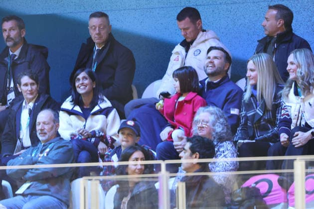 February 5, 2026, Milan, Lombardy, Italy: U.S. Vice President JD Vance with his family in the stands at women s ice hockey Group A play between Team United States and Team Czechia during the Milano Cortina 2026 Olympic Winter Games at Milano Rho Ice Hockey Arena. Milan Italy - ZUMAm117 20260205_oly_m117_030 Copyright: xDavidxMcIntyrex