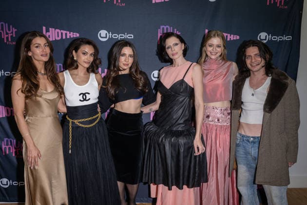 Idiotka New York Premiere in New York, USA - 05 Feb 2026 (L-R) Rachel Matthews, Camila Mendes, Nastasya Popov, Julia Fox, Anna Baryshnikov and Neres Stamos attend the Idiotka New York Premiere at Crown Hill Theatre in the Brooklyn borough of New York City. New York United States Copyright: xRonxAdarx xSOPAxImagesx _radar_idiotka_20260205_00494
