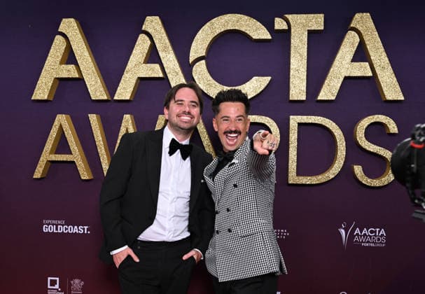 AACTA AWARDS 2026, Scott O Halloran and Luke O Halloran are seen posing for a photo on the red carpet at the 2024 AACTA Awards at HOTA in Surfers Paradise, Queensland, Friday, February 6, 2026. ( NO ARCHIVING BRISBANE QUEENSLAND AUSTRALIA  Copyright: xDARRENxENGLANDx 20260206181434188109