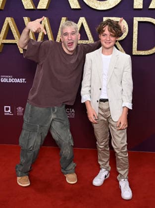 AACTA AWARDS 2026, Danny Philippou (left) and Jonah Wren Phillips (right) are seen posing for a photo on the red carpet at the 2024 AACTA Awards at HOTA in Surfers Paradise, Queensland, Friday, February 6, 2026. ( NO ARCHIVING BRISBANE QUEENSLAND AUSTRALIA  Copyright: xDARRENxENGLANDx 20260206125710961990