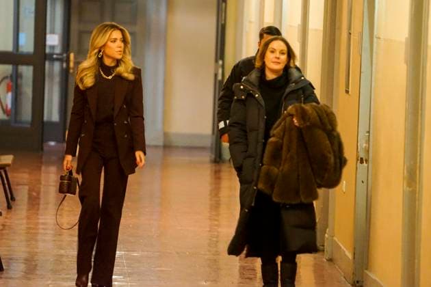 Sylvie Francoise Meis as a witness with her lawyer in the Hamburg Criminal Court Sievekingsplatz on 06 02 2026 Trial against the defendant M accused of joint residential burglary for having stolen handbags and jewelry worth over 500,000 euros Hamburg Germany