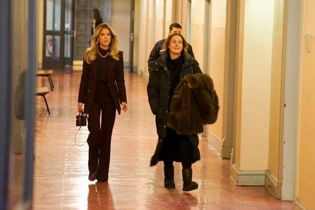 Sylvie Francoise Meis as a witness with her lawyer in the Hamburg Criminal Court Sievekingsplatz on 06 02 2026 Trial against the defendant M accused of joint residential burglary for having stolen handbags and jewelry worth over 500,000 euros Hamburg Germany