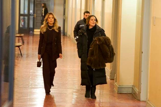 Sylvie Francoise Meis as a witness with her lawyer in the Hamburg Criminal Court Sievekingsplatz on 06 02 2026 Trial against the defendant M accused of joint residential burglary for having stolen handbags and jewelry worth over 500,000 euros Hamburg Germany