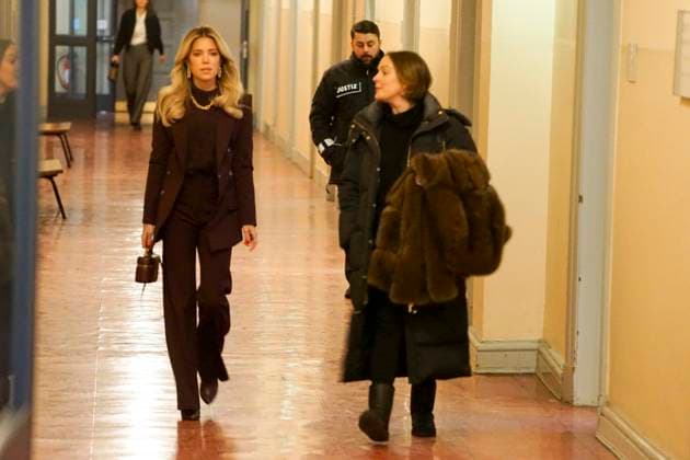 Sylvie Francoise Meis as a witness with her lawyer in the Hamburg Criminal Court Sievekingsplatz on 06 02 2026 Trial against the defendant M accused of joint residential burglary for having stolen handbags and jewelry worth over 500,000 euros Hamburg Germany