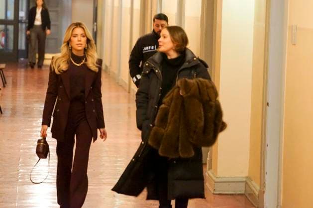 Sylvie Francoise Meis as a witness with her lawyer in the Hamburg Criminal Court Sievekingsplatz on 06 02 2026 Trial against the defendant M accused of joint residential burglary for having stolen handbags and jewelry worth over 500,000 euros Hamburg Germany