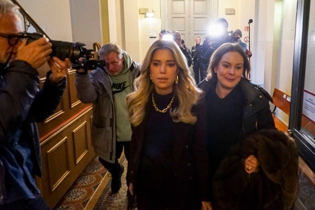 Sylvie Francoise Meis as a witness with her lawyer in the Hamburg Criminal Court Sievekingsplatz on 06 02 2026 Trial against the defendant M accused of joint residential burglary for having stolen handbags and jewelry worth over 500,000 euros Hamburg Germany