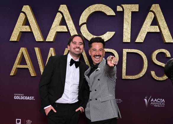 AACTA AWARDS 2026, Scott O Halloran and Luke O Halloran are seen posing for a photo on the red carpet at the 2024 AACTA Awards at HOTA in Surfers Paradise, Queensland, Friday, February 6, 2026. ( NO ARCHIVING BRISBANE QUEENSLAND AUSTRALIA Copyright: xDARRENxENGLANDx 20260206155041031525