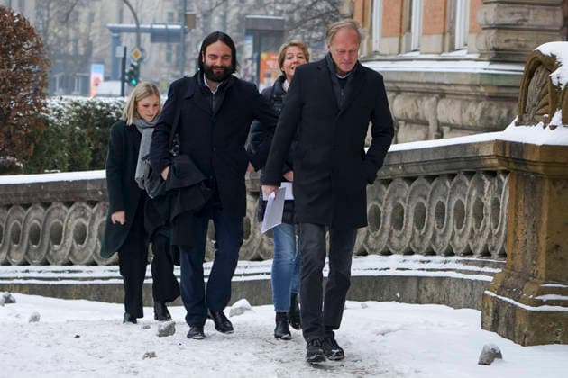 Gerhard Delling TV presenter Christina Block entrepreneur with her defense lawyer Ingo Bott and her defense lawyer Paula Wlodarek the defense lawyers and defendants come as usual on foot to the hearing at the trial for alleged child abduction in the Hamburg Regional Court Criminal Justice Building abduction case of the Block children Hamburg Germany
