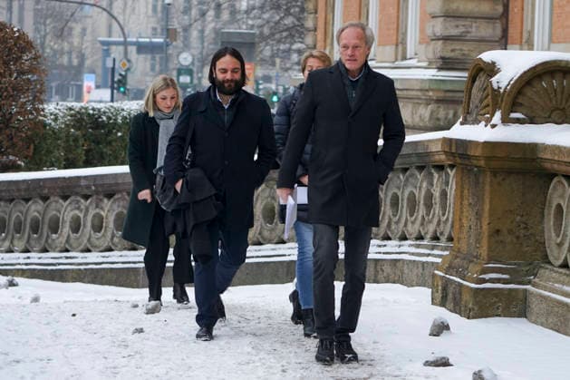 Gerhard Delling TV presenter Christina Block entrepreneur with her defense lawyer Ingo Bott and her defense lawyer Paula Wlodarek the defense lawyers and defendants come as usual on foot to the hearing at the trial for alleged child abduction in the Hamburg Regional Court Criminal Justice Building abduction case of the Block children Hamburg Germany