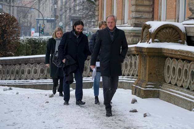 Gerhard Delling TV presenter Christina Block entrepreneur with her defense lawyer Ingo Bott and her defense lawyer Paula Wlodarek the defense lawyers and defendants come as usual on foot to the hearing at the trial for alleged child abduction in the Hamburg Regional Court Criminal Justice Building abduction case of the Block children Hamburg Germany