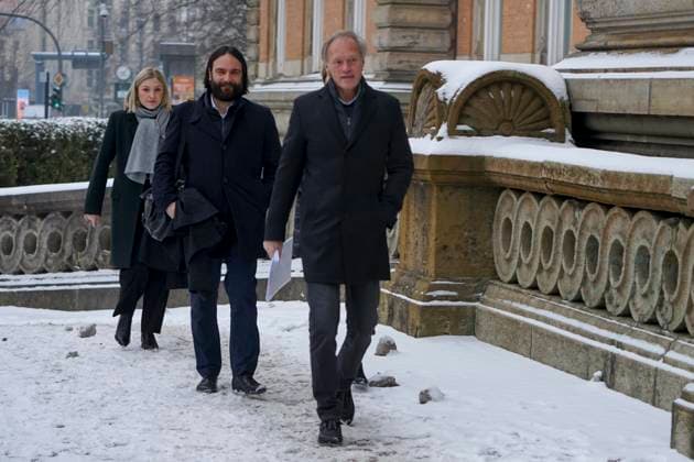 Gerhard Delling TV presenter Christina Block entrepreneur with her defense lawyer Ingo Bott and her defense lawyer Paula Wlodarek the defense lawyers and defendants come as usual on foot to the hearing at the trial for alleged child abduction in the Hamburg Regional Court Criminal Justice Building abduction case of the Block children Hamburg Germany
