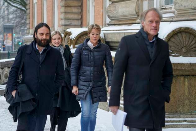 Gerhard Delling TV presenter Christina Block entrepreneur with her defense lawyer Ingo Bott and her defense lawyer Paula Wlodarek the defense lawyers and defendants come as usual on foot to the hearing at the trial for alleged child abduction in the Hamburg Regional Court Criminal Justice Building abduction case of the Block children Hamburg Germany