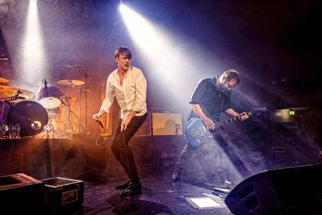 February 6, 2026, Liverpool, United Kingdom: Brett Anderson ( Vocals ) And Richard Oakes ( Guitar) Of Uk band Suede on stage at Liverpool University UK band Suede performing on stage at Liverpool University, Mountford Hall, UK as part of their 2026 ˜Antidepressants™ tour Liverpool United Kingdom - ZUMAs197 20260206_aaa_s197_372 Copyright: xAndyxVonxPipx