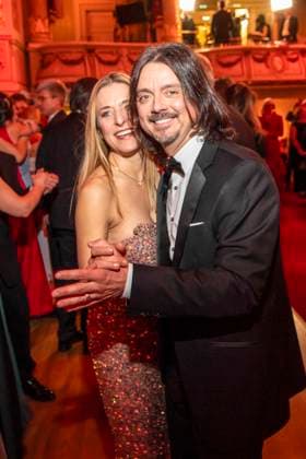 Stefanie Hertel with husband Leopold Lanny Lanner dancing as a guest in the ballroom at the 100 Sepmper Opera Ball at the Semper Opera in Dresden on February 6, 2026 Saxony Germany