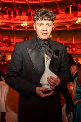 Christian Friedel with the Choros Award for Culture Award Winner as a guest in the ballroom at the 100 Sepmper Opera Ball at the Semper Opera in Dresden on February 6, 2026 Saxony Germany