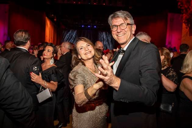 Wife Christiane Goetz Weimer, Wolfram Weimer and Raphaella Gassner Minister of State for Culture dancing as guests in the ballroom at the 100 Sepmper Opera Ball at the Semper Opera in Dresden on February 6, 2026 Saxony Germany