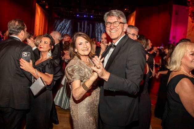 Wife Christiane Goetz Weimer, Wolfram Weimer and Raphaella Gassner Minister of State for Culture dancing as guests in the ballroom at the 100 Sepmper Opera Ball at the Semper Opera in Dresden on February 6, 2026 Saxony Germany